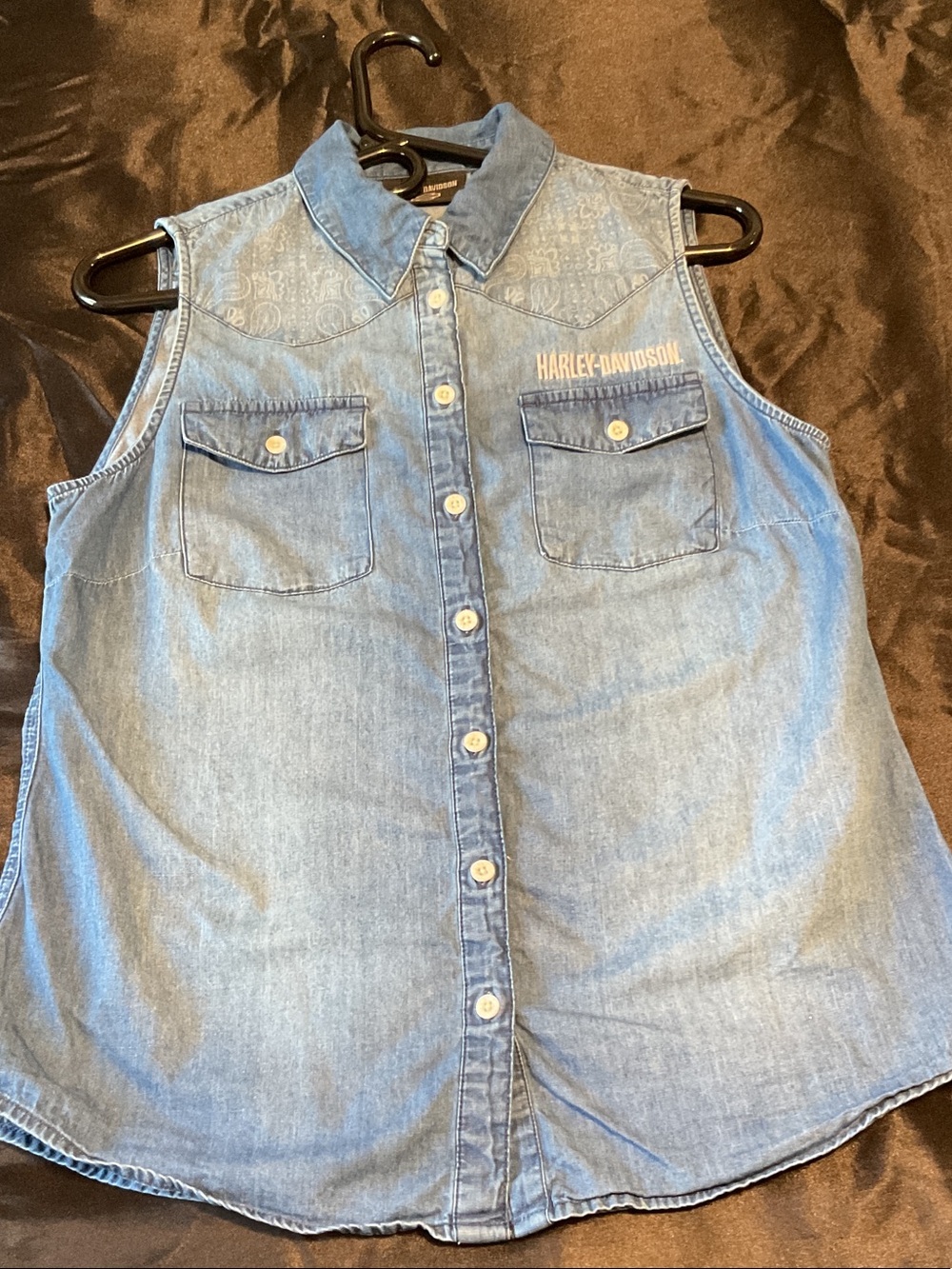 Harley-Davidson Light Blue Denim Sleeveless Button-Up Shirt